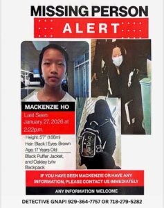 Read more about the article Mackenzie Ho Missing, Francis Lewis HS Student Since Jan. 27, 2026,  New York NY
